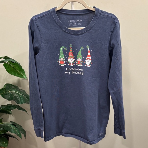 Life Is Good Blue Long Sleeve Tee Holiday Chillin' with My Gnomies - Picture 2 of 9